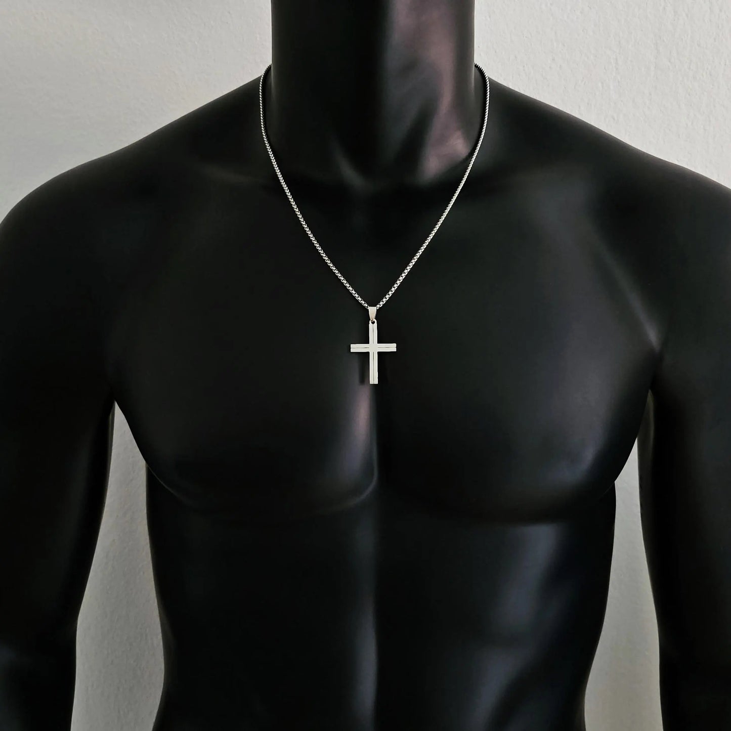 Mens Silver Black Cross Necklace Minimalist Stainless Steel Cross Pendant Necklace for Men Handmade Jewelry for Men Unique Gifts for Him