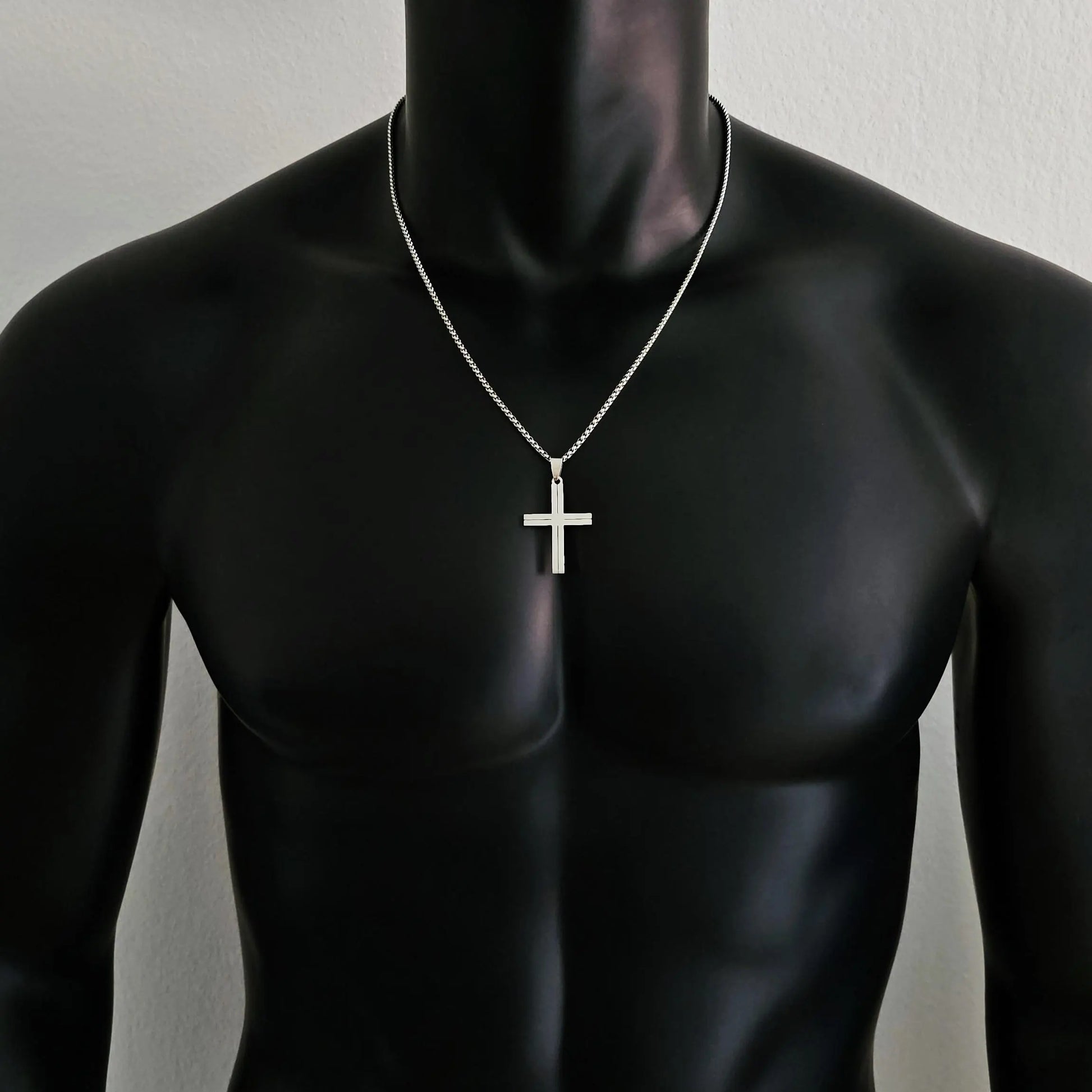 Mens Silver Black Cross Necklace Minimalist Stainless Steel Cross Pendant Necklace for Men Handmade Jewelry for Men Unique Gifts for Him