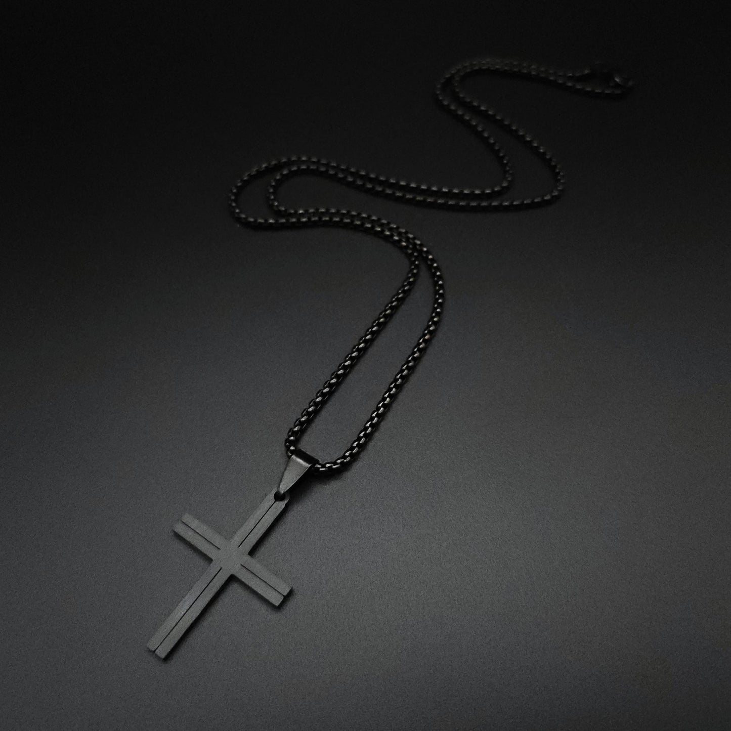 Mens Silver Black Cross Necklace Minimalist Stainless Steel Cross Pendant Necklace for Men Handmade Jewelry for Men Unique Gifts for Him