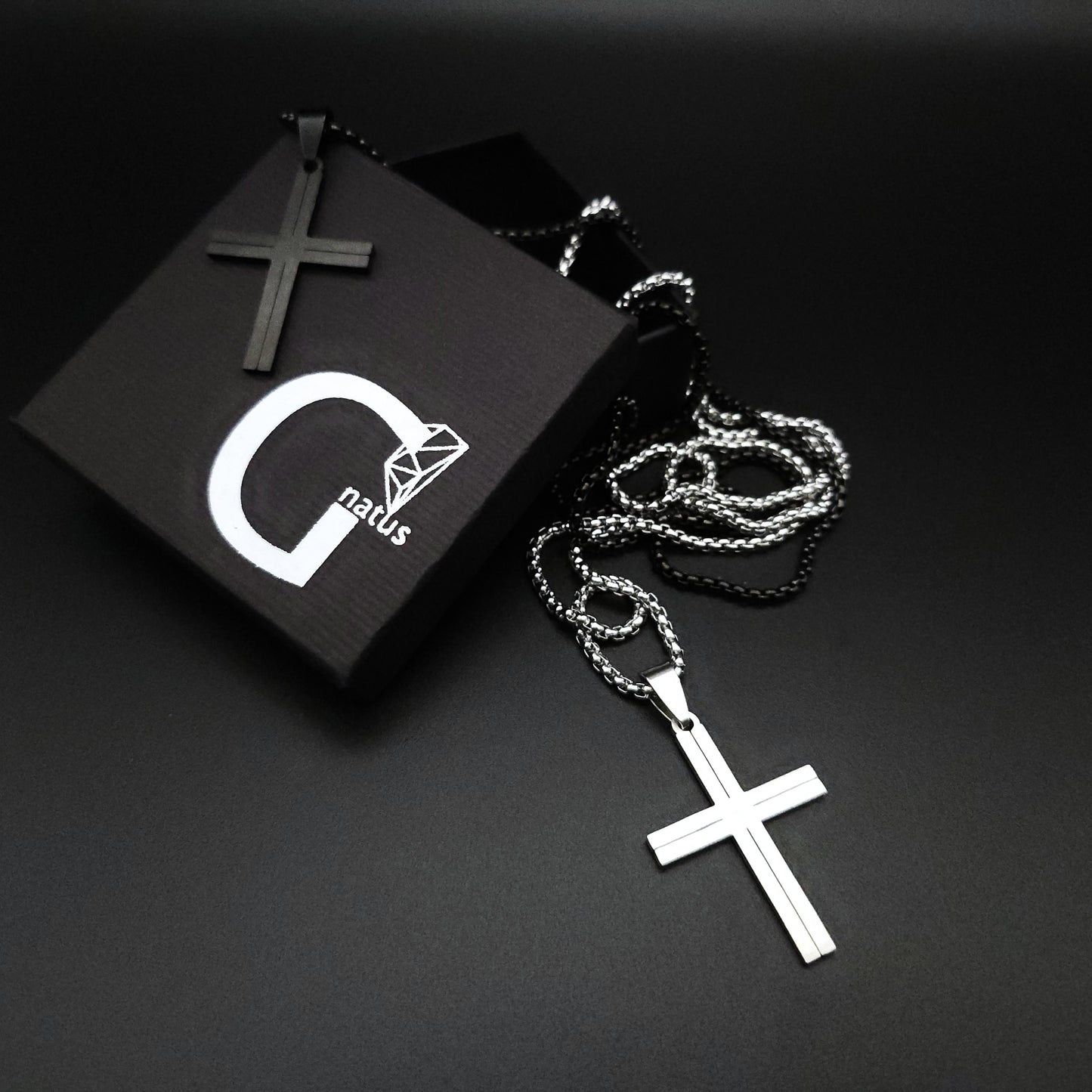 Mens Silver Black Cross Necklace Minimalist Stainless Steel Cross Pendant Necklace for Men Handmade Jewelry for Men Unique Gifts for Him