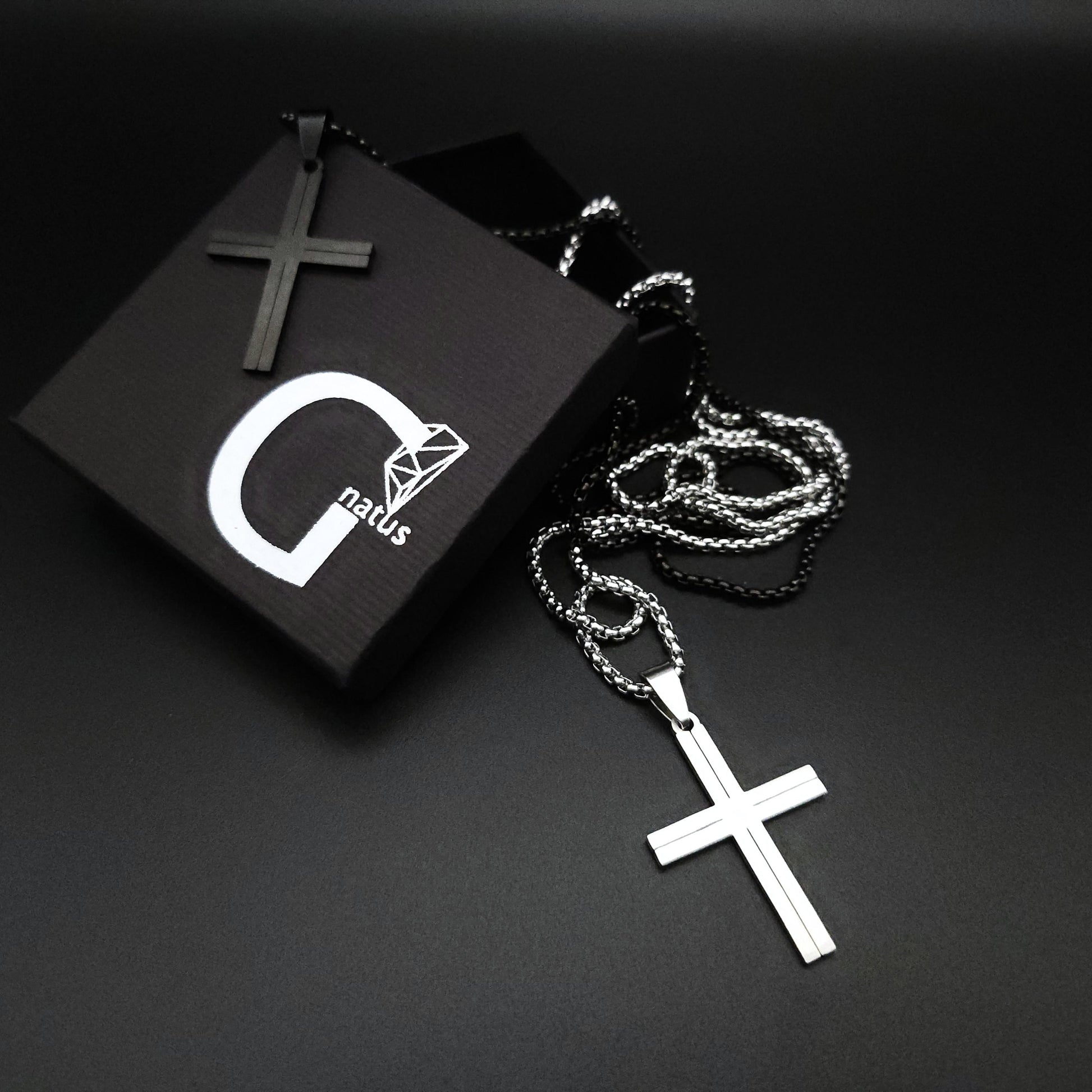 Mens Silver Black Cross Necklace Minimalist Stainless Steel Cross Pendant Necklace for Men Handmade Jewelry for Men Unique Gifts for Him