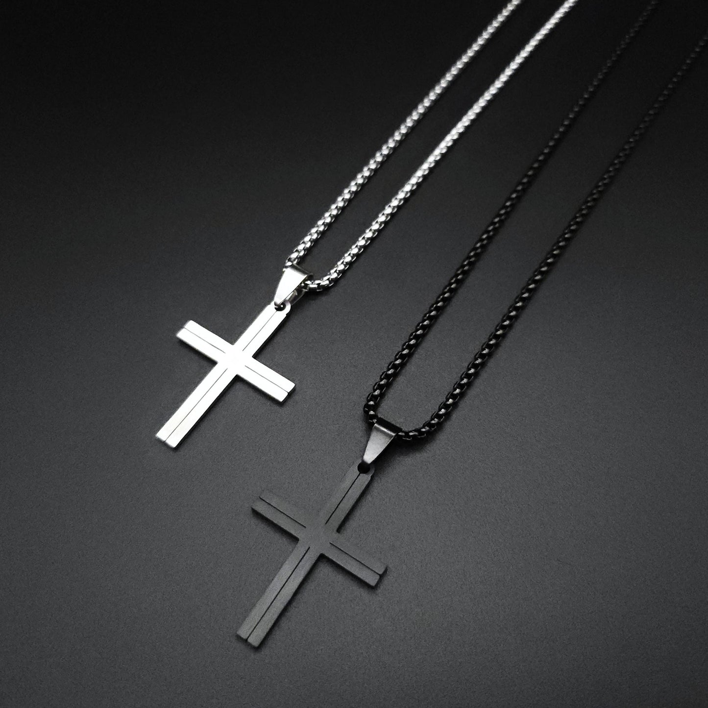 Mens Silver Black Cross Necklace Minimalist Stainless Steel Cross Pendant Necklace for Men Handmade Jewelry for Men Unique Gifts for Him