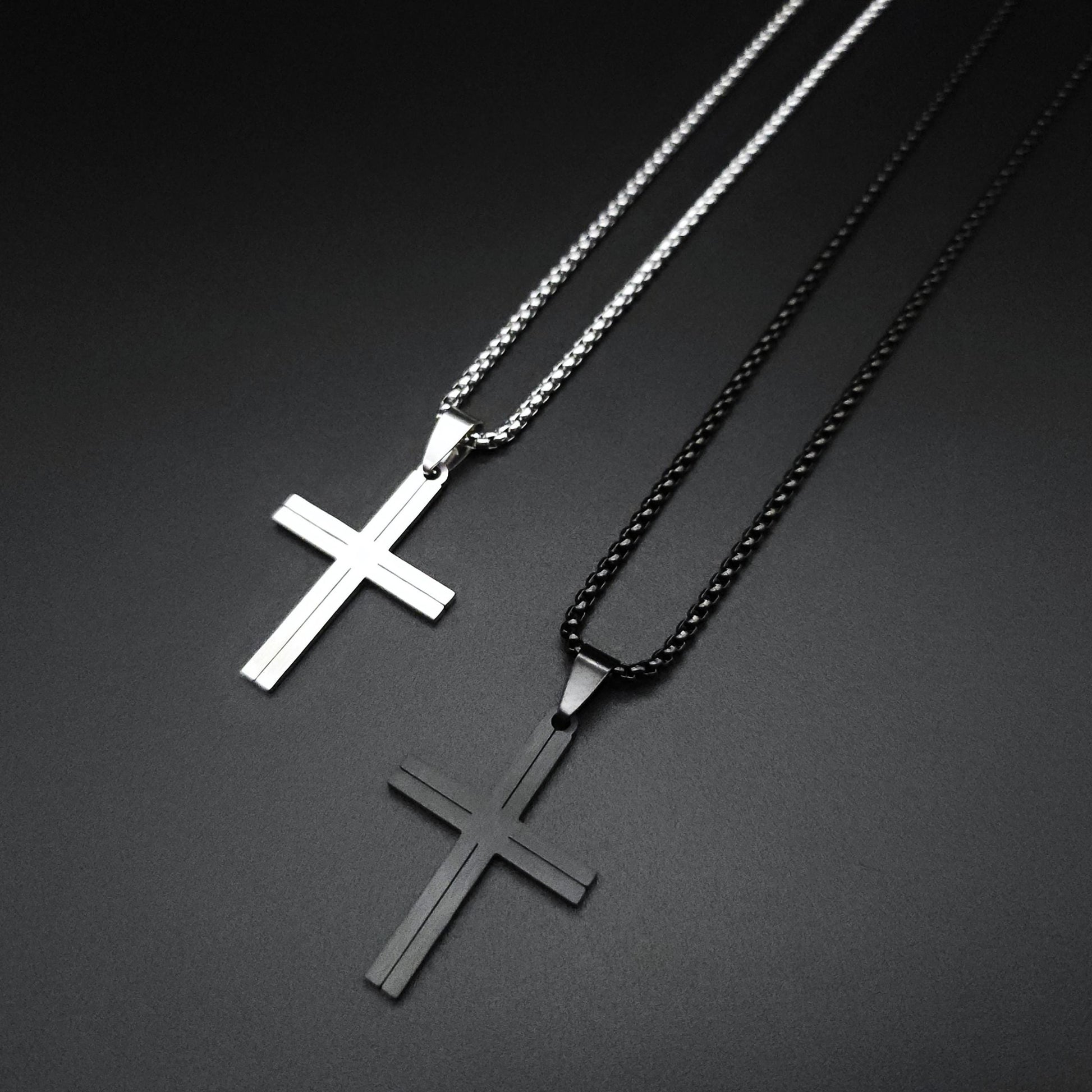 Mens Silver Black Cross Necklace Minimalist Stainless Steel Cross Pendant Necklace for Men Handmade Jewelry for Men Unique Gifts for Him
