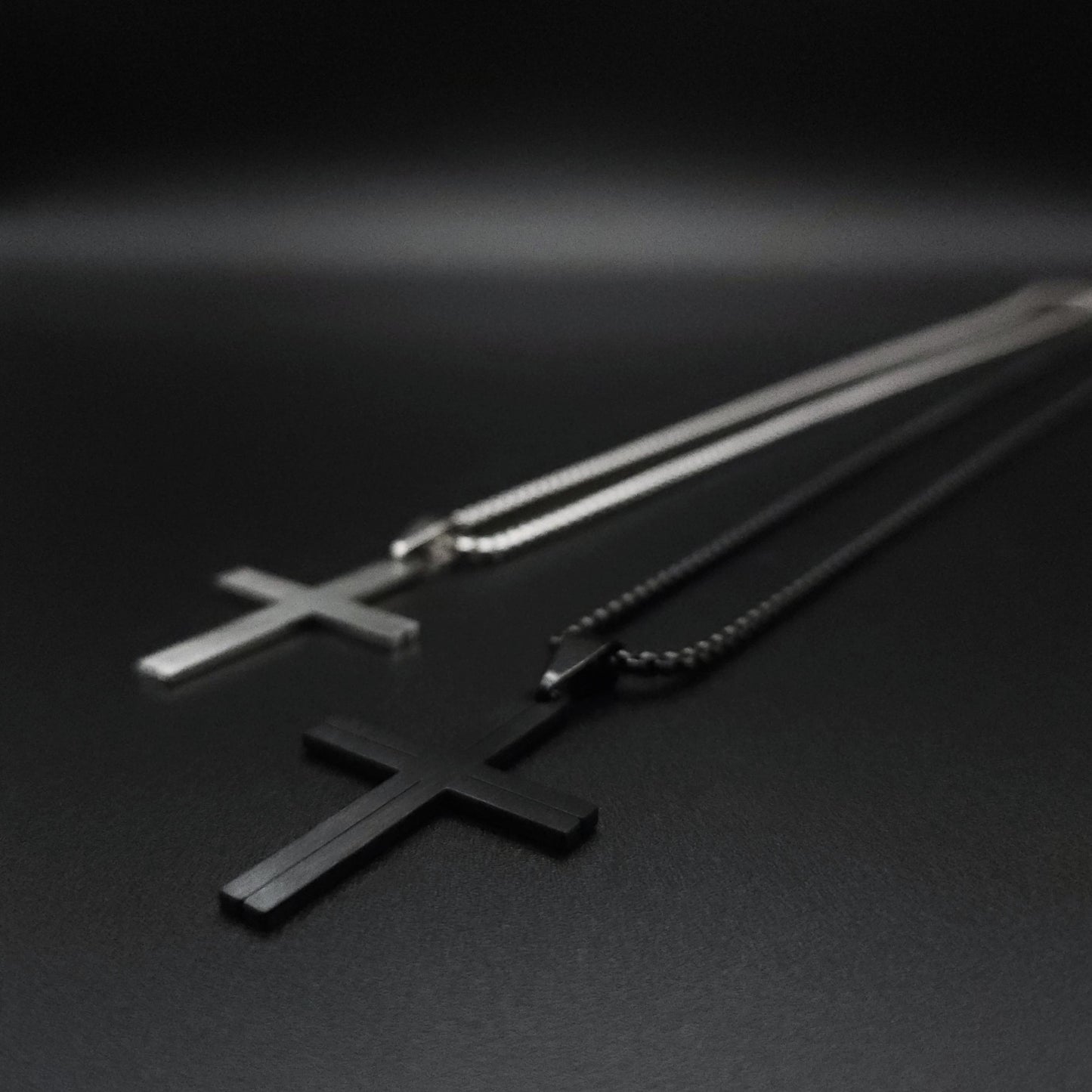 Mens Silver Black Cross Necklace Minimalist Stainless Steel Cross Pendant Necklace for Men Handmade Jewelry for Men Unique Gifts for Him