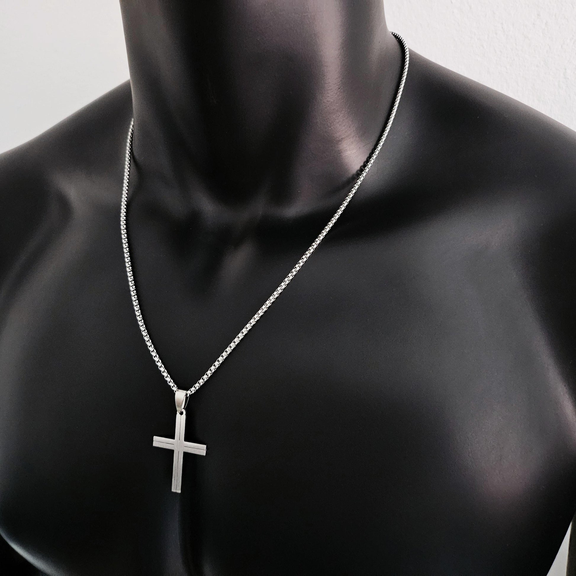 Mens Silver Black Cross Necklace Minimalist Stainless Steel Cross Pendant Necklace for Men Handmade Jewelry for Men Unique Gifts for Him