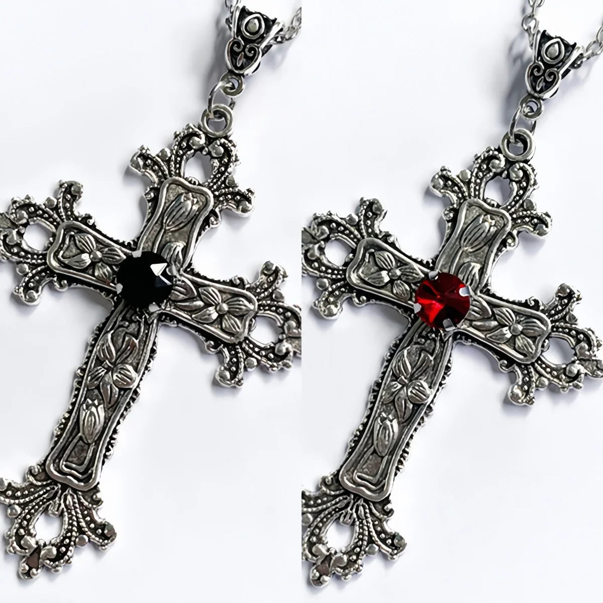 Y2K Punk Crystal Big Cross Pendant Necklaces for Women Men Gothic Irregular Cross Clavicle Chain Necklaces Aesthetic Jewelry