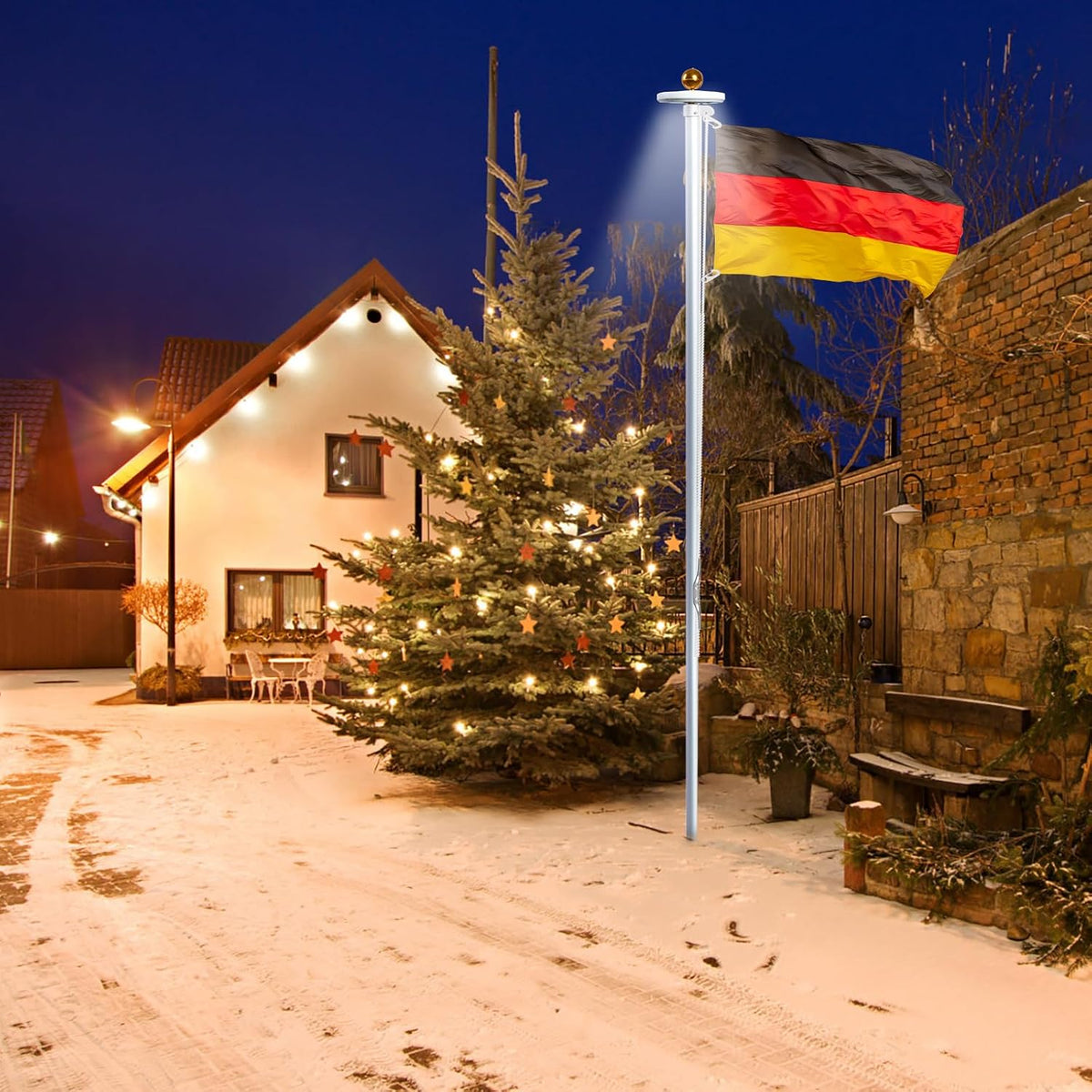 20FT Fahnenmast 6M Stabil, Aluminium Fahnenmast Höhenverstellbar, Fahnenstange Set Für Außenbereich, Deutscher Fahnenmast(Silber)