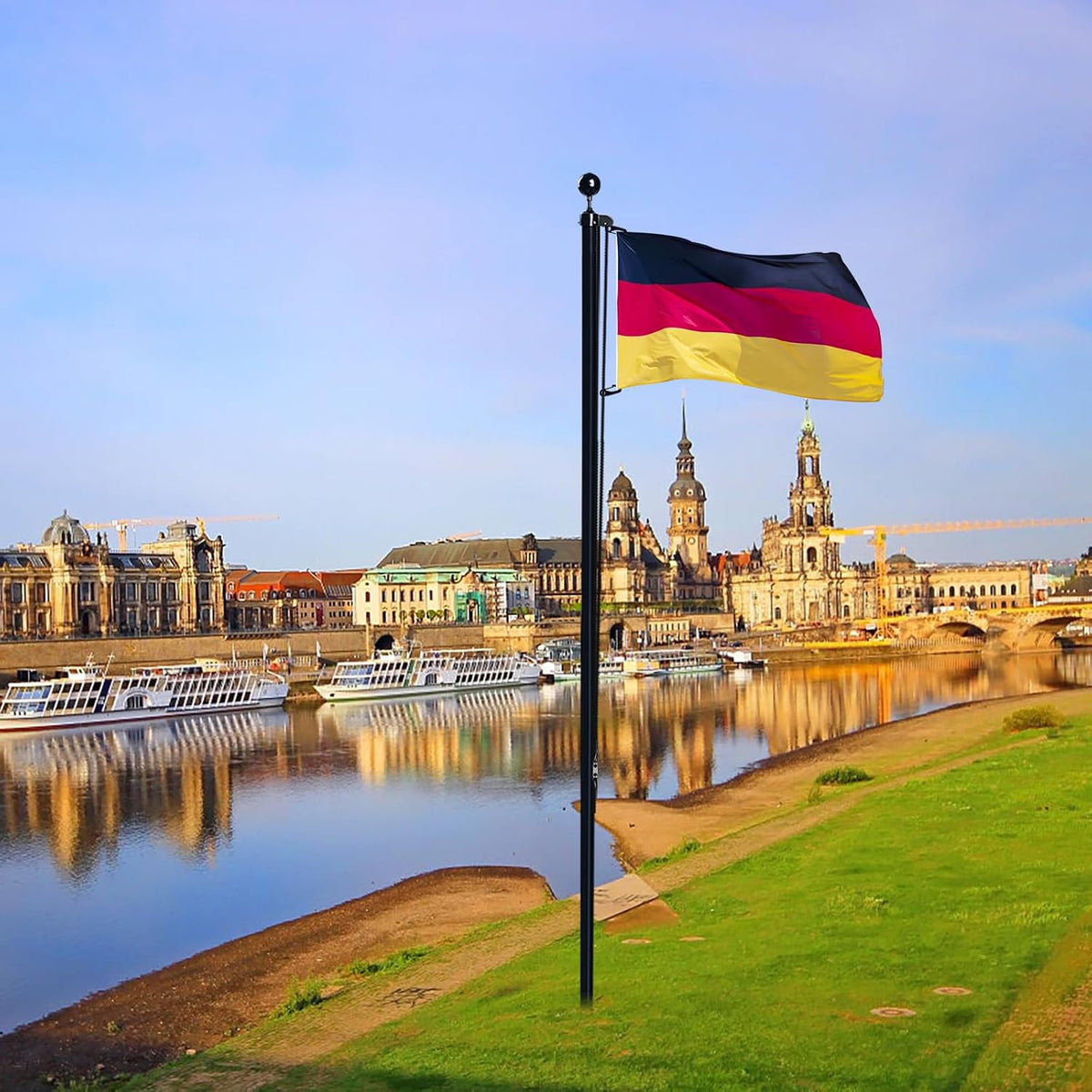 20FT Fahnenmast 6M Stabil, Aluminium Fahnenmast Höhenverstellbar, Fahnenstange Set Für Außenbereich,Deutscher Fahnenmast(Schwarz)