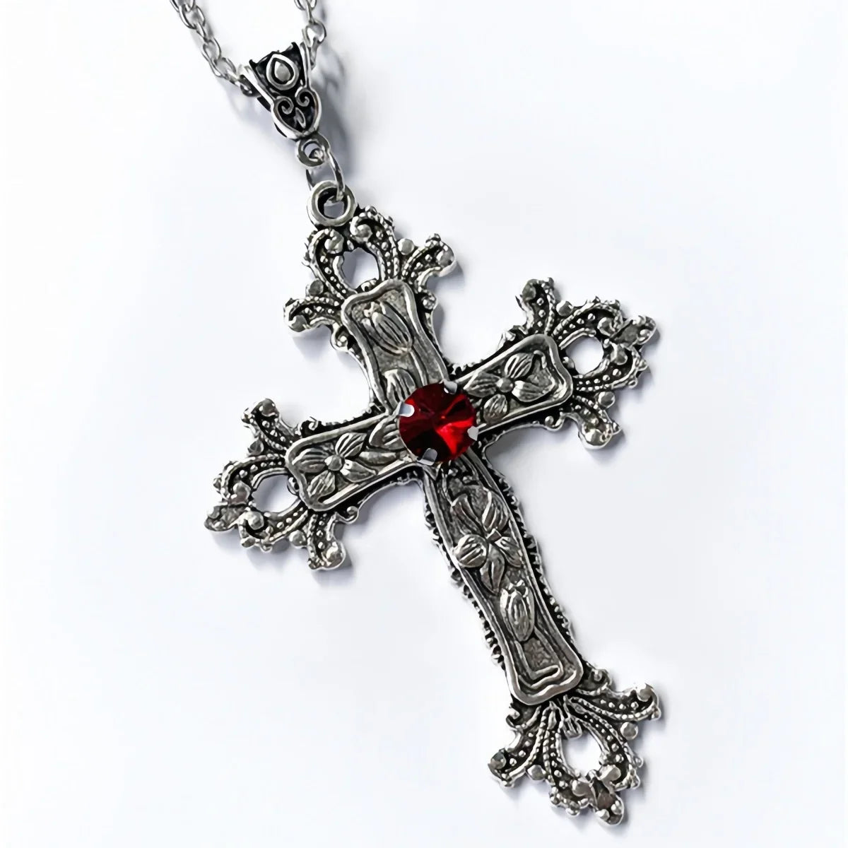 Y2K Punk Crystal Big Cross Pendant Necklaces for Women Men Gothic Irregular Cross Clavicle Chain Necklaces Aesthetic Jewelry